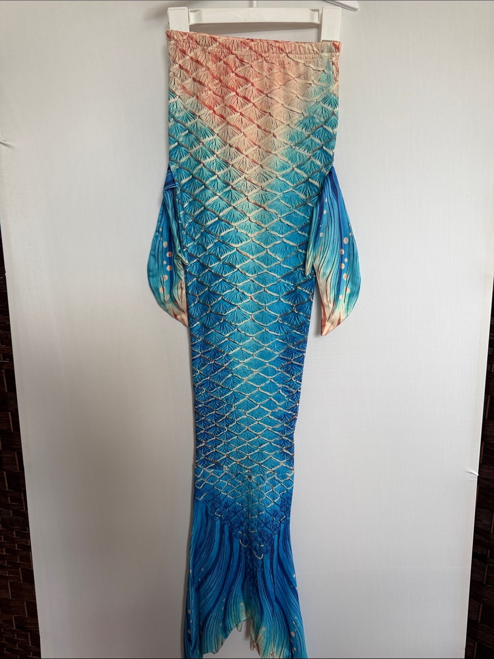 Kids girls 110 3 4 5 Blue Ombre play Mermaid Tail costume with Fins EUC